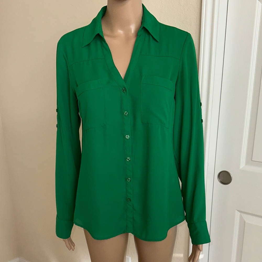 Express Vibrant Green Button-Down Shirt Size S/P.